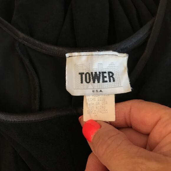 80s 90s Vintage TOWER sleeveless pleated fit & flare dress - Picture 11 of 11